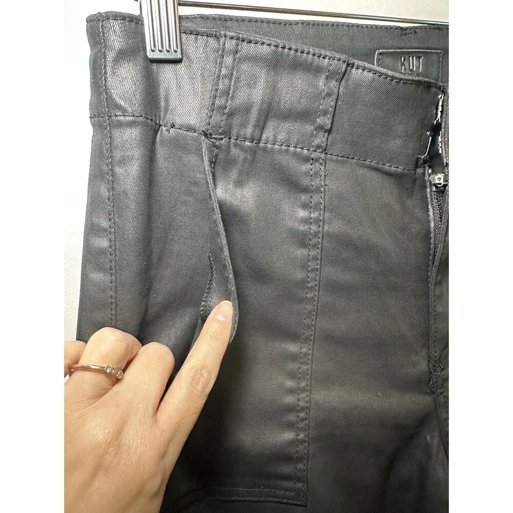 Kut from the Kloth Faux Black‎ Leather Reese Ankle Straight Pants City Women 8